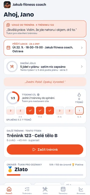 Mobilní aplikace Trenr — přehled dne klienta osobního trenéra